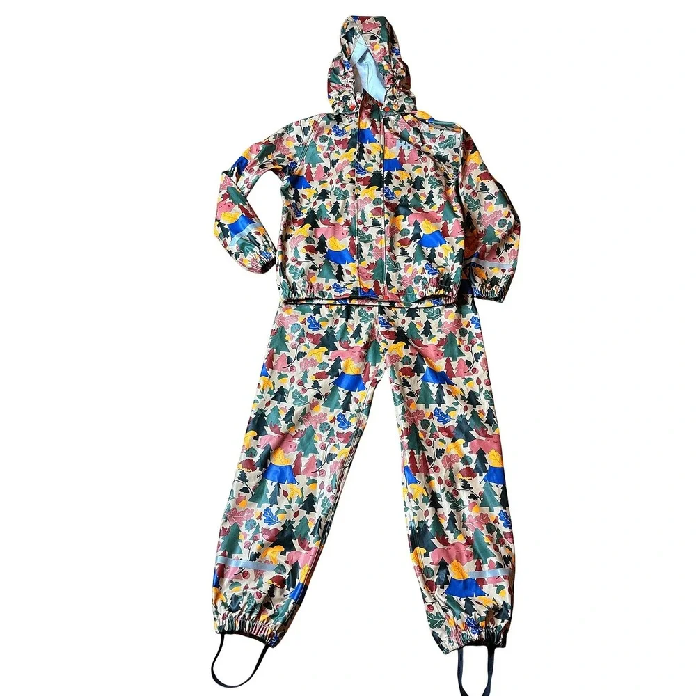 Helly Hansen Rain Suit Kids Size 8 Multi Color Good Woodland Forest Helox+ Set - Picture 2 of 11